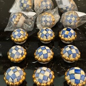 Mackenzie-childs Royal check hand painted ceramic with Gold trim Knobs